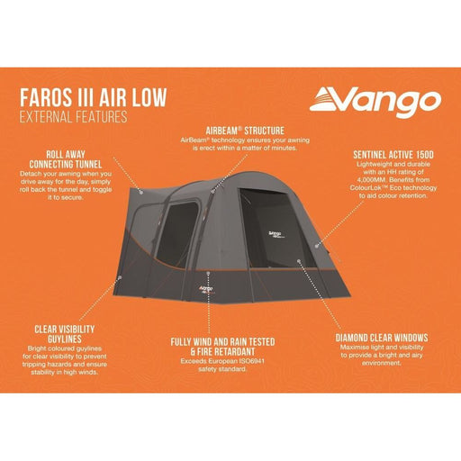 Vango Faros III Air Low Drive Away Awning Low Cloud Grey Vango - UK Camping And Leisure