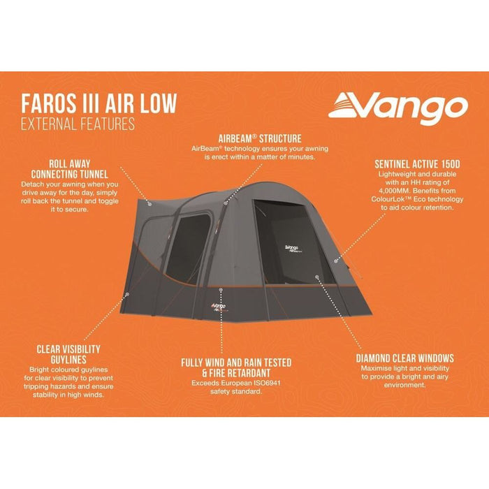 Vango Faros III Air Low Drive Away Awning Low Cloud Grey Vango - UK Camping And Leisure