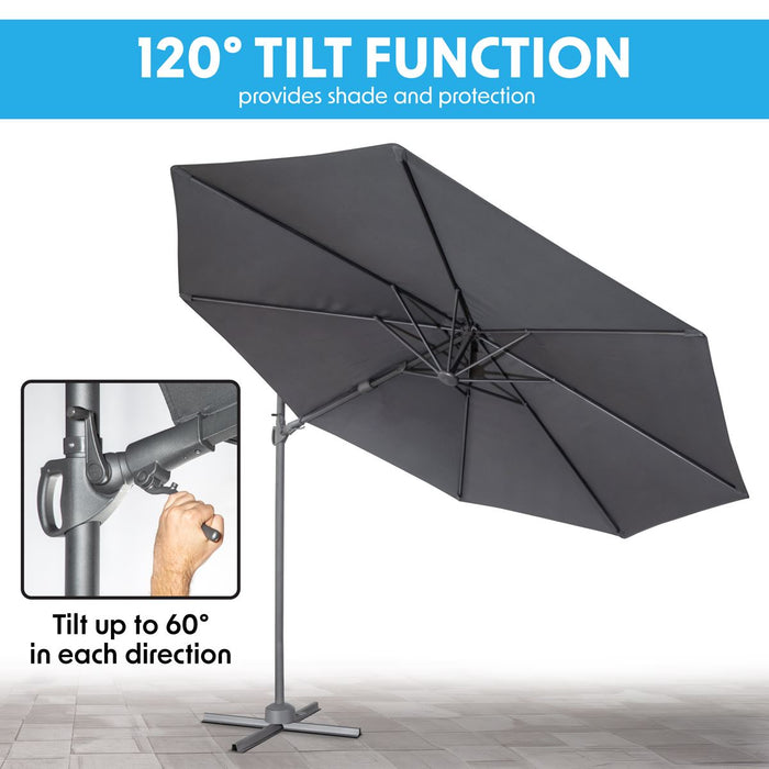 Dellonda Cantilever Parasol with 360 Rotation, Tilt & Cover 3m - Grey Dellonda - UK Camping And Leisure