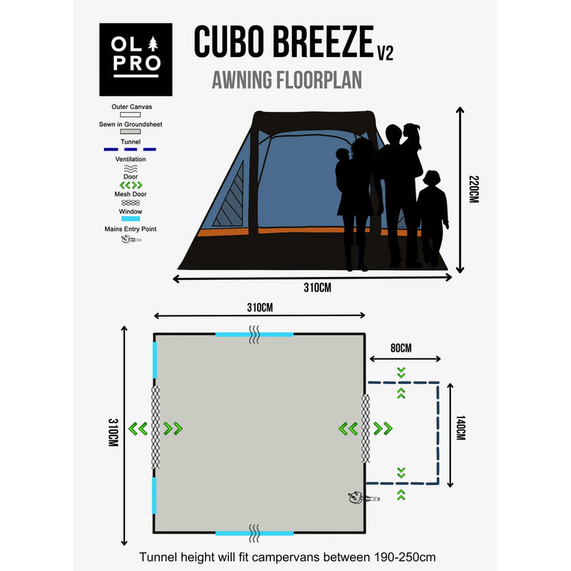 Olpro Cubo Breeze V2 Campervan Awning 310cm Square