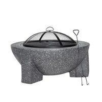 Dellonda Round MgO Fire Pit with BBQ Grill Ø75cm Safety Mesh Screen - Dark Grey