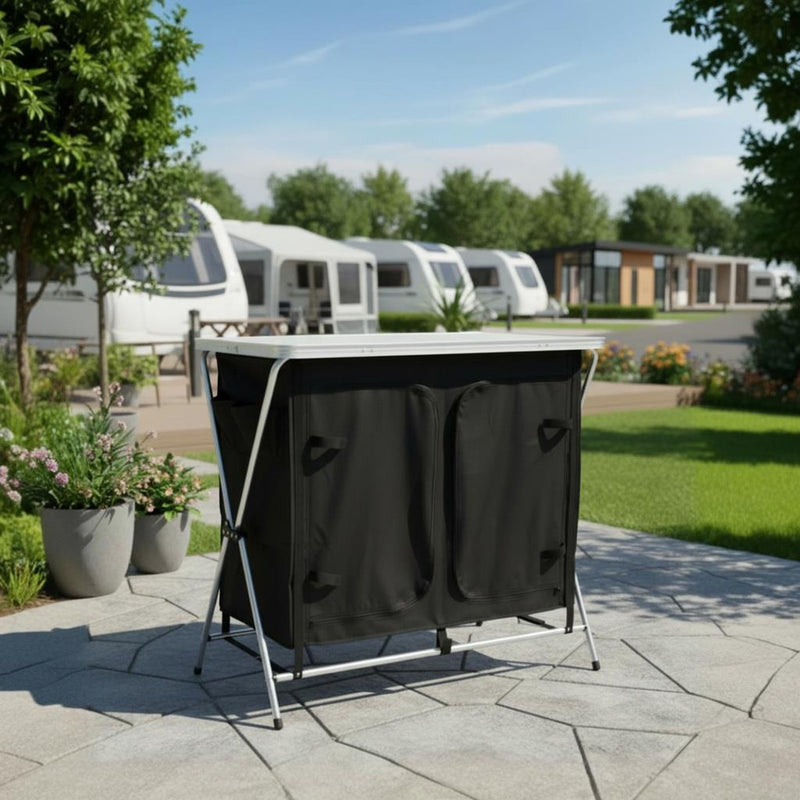 Leisurewize Portable Camping Table & Storage Cupboard Foldable Aluminium Frame - View 3