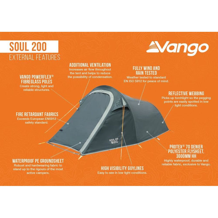 Vango Soul 200 Pole Deep Blue 2 Person Tent Vango - UK Camping And Leisure
