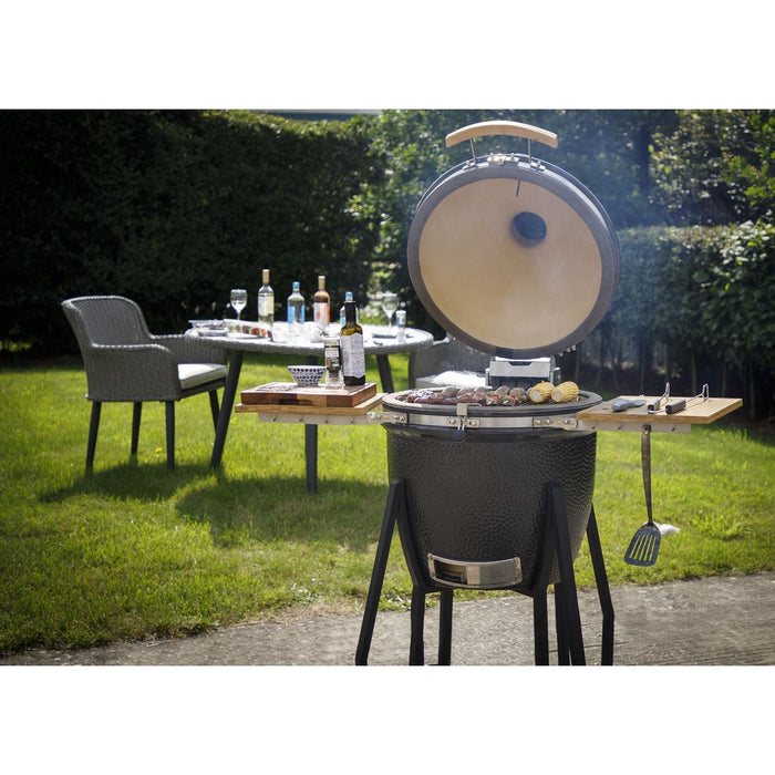 Dellonda Deluxe 22"(56cm) Ceramic Kamado Style BBQ with Wheeled Stand Dellonda - UK Camping And Leisure