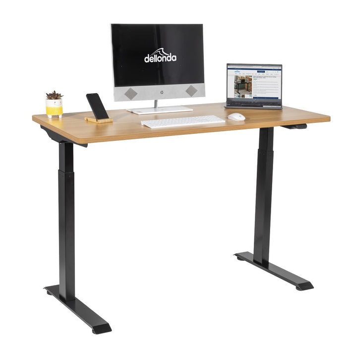 Dellonda Single Motor  Adjustable-Height Electric Sit/Stand Desk - Oak Desktop Dellonda - UK Camping And Leisure