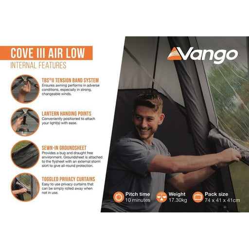 Vango Cove III Air Low Drive Away Awning Low Cloud Grey Vango - UK Camping And Leisure