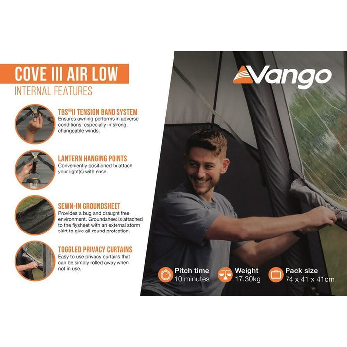 Vango Cove III Air Low Drive Away Awning Low Cloud Grey Vango - UK Camping And Leisure