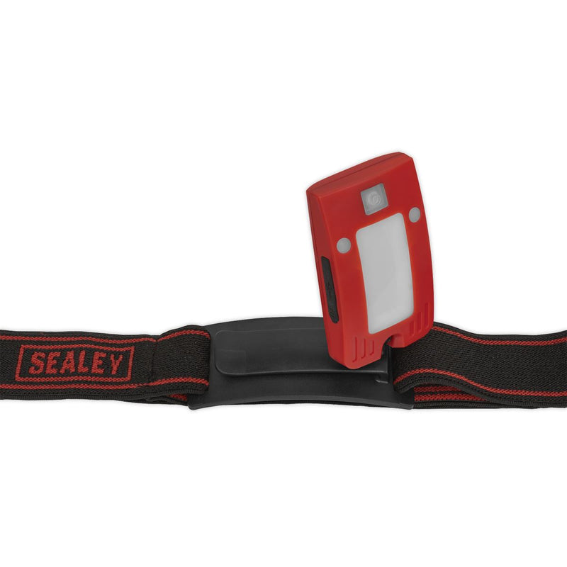 2W COB LED Rechargeable Head Torch Auto Sensor Cycling Front Rear Light Red Sealey - UK Camping And Leisure