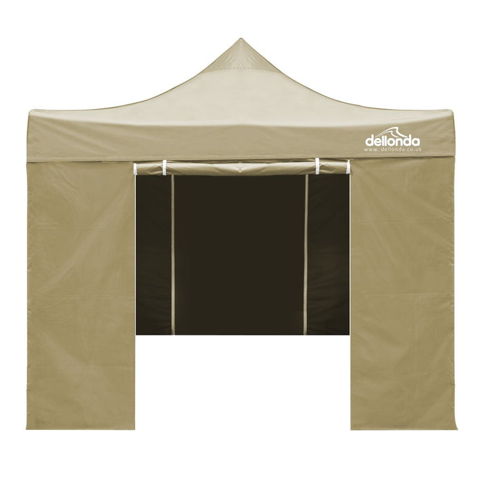 Dellonda 3x3m Pop-Up Gazebo & Side Walls Water Resistant Fabric  - Beige Dellonda - UK Camping And Leisure