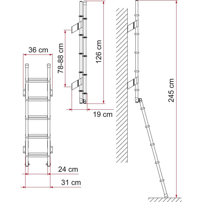 Fiamma Aluminium Lightwiegt Deluxe 5D Exterior Folding Ladder Motorhomes 02426-08- Fiamma - UK Camping And Leisure