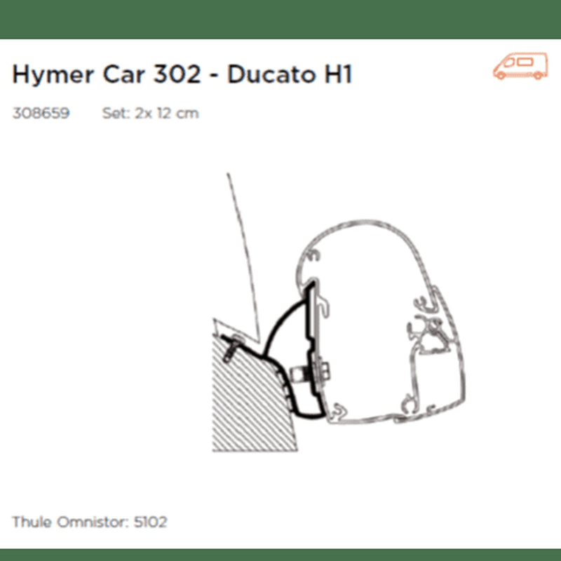 Thule Adapter TO 5102 Hymer Car 302 / Ducato H1 (set: 2x 12cm) Thule - UK Camping And Leisure