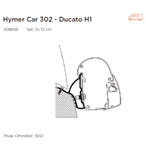 Thule Adapter TO 5102 Hymer Car 302 / Ducato H1 (set: 2x 12cm) Thule - UK Camping And Leisure