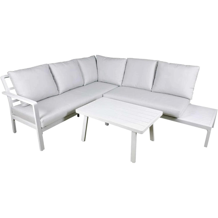 Dellonda Kyoto White 3 Piece Outdoor Garden Corner Sofa & Coffee Table Set Dellonda - UK Camping And Leisure