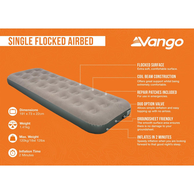 Vango Single Flocked Airbed Dark Grey
