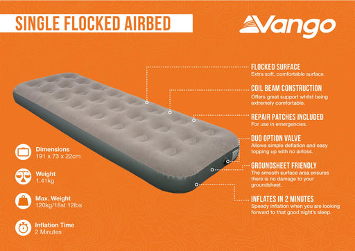 Vango Single Flocked Airbed Dark Grey
