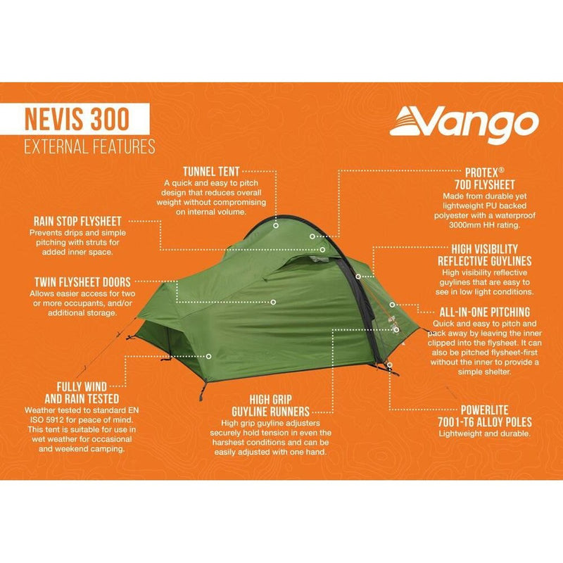 Vango Nevis 300 3 Berth Pamir Green Tent Vango - UK Camping And Leisure