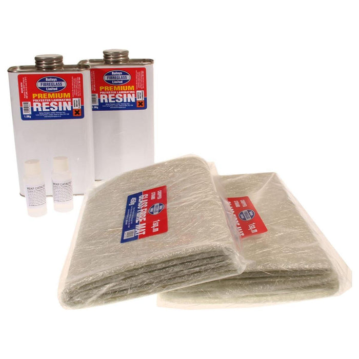 Baileys Fibreglass Premium Repair Kit 2Sq Metre with Resin, Hardener, and Matti Baileys - UK Camping And Leisure