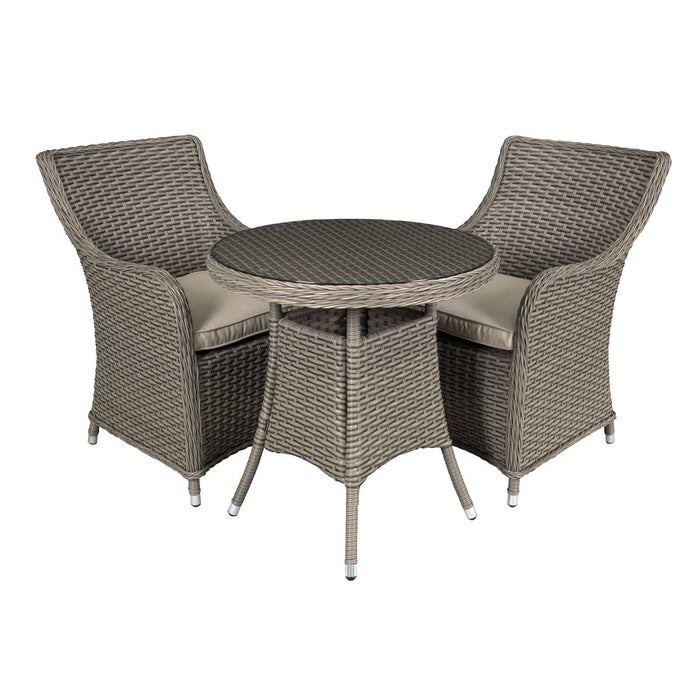 Dellonda Chester Rattan Wicker Outdoor Dining Set Tempered Glass Tabletop 3pc Dellonda - UK Camping And Leisure