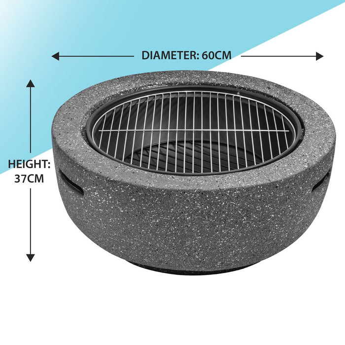 Dellonda Round MgO Fire Pit with BBQ Grill Ø60cm Safety Mesh Screen - Dark Grey Dellonda - UK Camping And Leisure