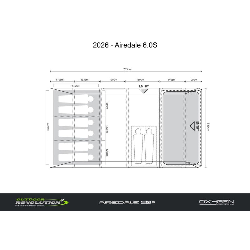Outdoor Revolution Airedale 6.0S Air Tent 6 Berth Family Tent IncFootprint - View 16