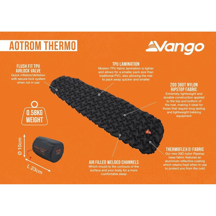 Vango Aotrom Thermo Self inflating Sleep Mat Anthracite Vango - UK Camping And Leisure