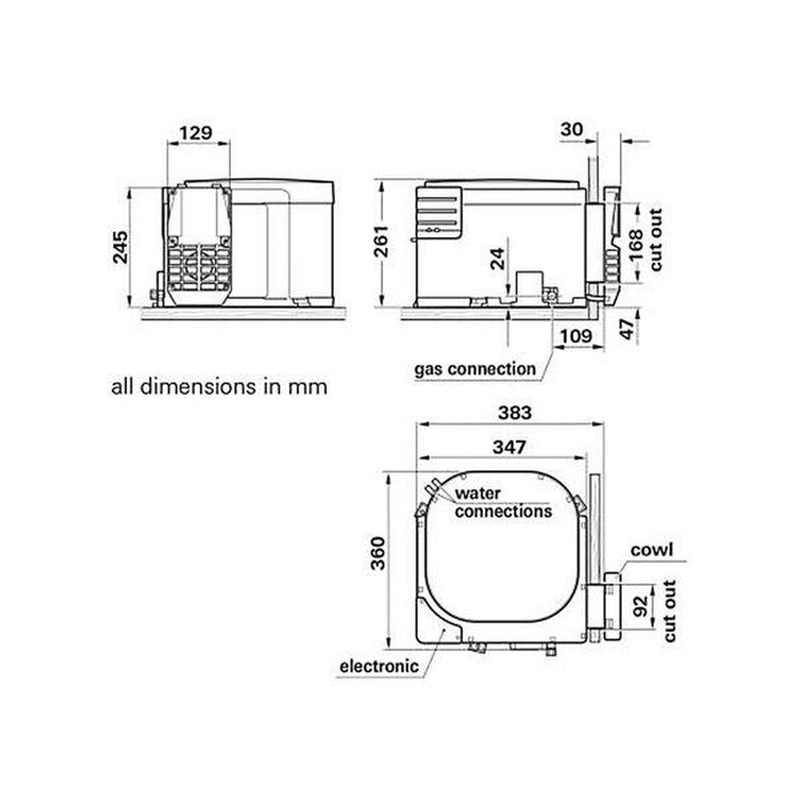 Truma Ultrastore Rapide 10L Gas & Electric Boiler Standard Fittings - View 2