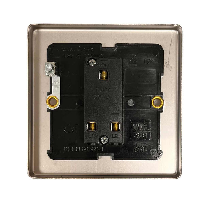 Round Edge Single 2 Way Switch Brushed Steel Finish and Black Inserts AG - UK Camping And Leisure