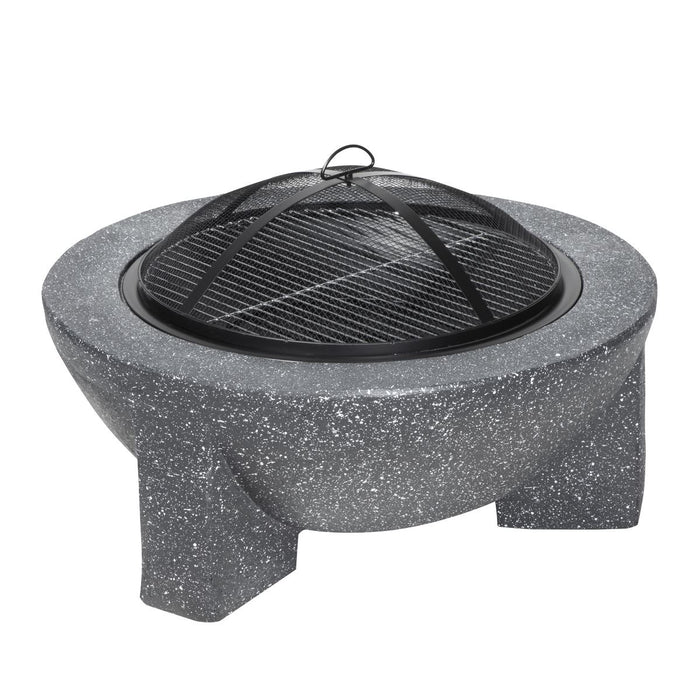 Dellonda Round MgO Fire Pit with BBQ Grill Ø75cm Safety Mesh Screen - Dark Grey Dellonda - UK Camping And Leisure