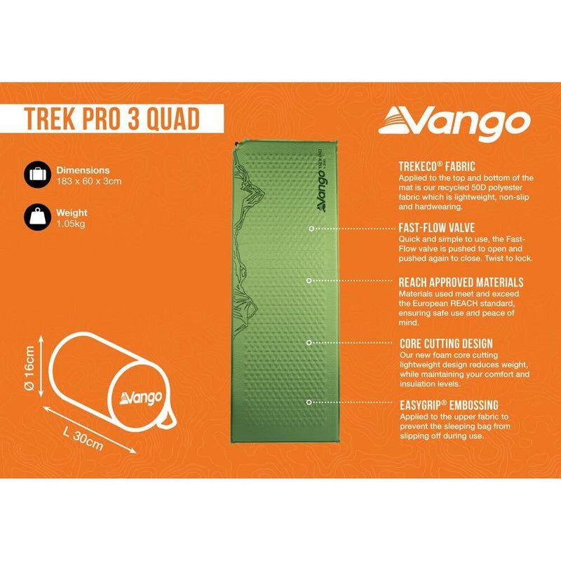 Vango Trek Pro 3 Quad Self inflating Sleep Mat Artichoke Vango - UK Camping And Leisure