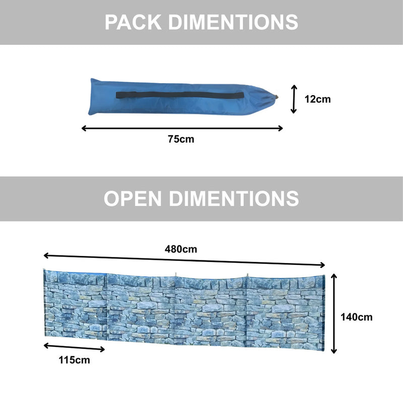 Olpro Stone Wall Folding Wooden Windbreak 4 Panels 480cm
