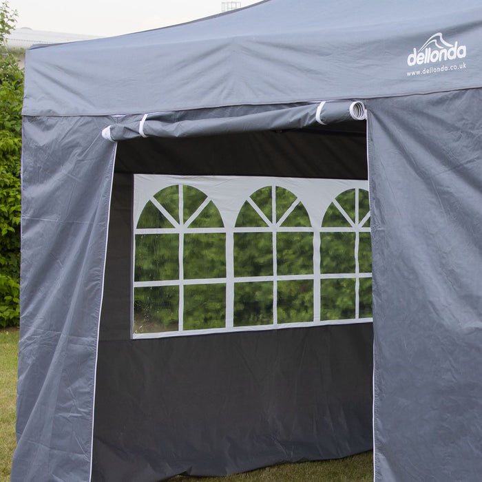 Dellonda 3x3m Pop-Up Gazebo & Side Walls Water Resistant Fabric - Grey Dellonda - UK Camping And Leisure