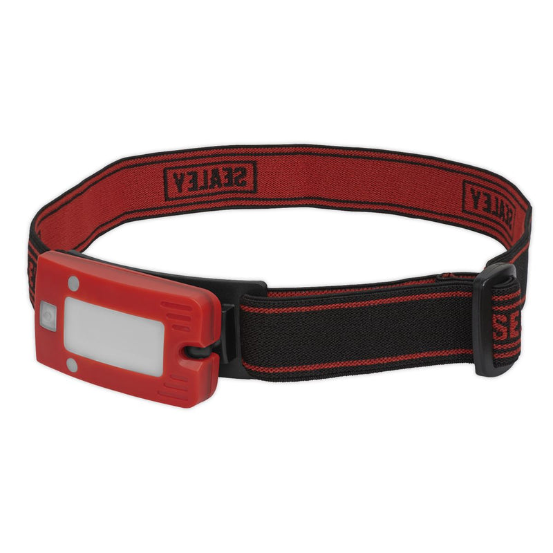2W COB LED Rechargeable Head Torch Auto Sensor Cycling Front Rear Light Red Sealey - UK Camping And Leisure