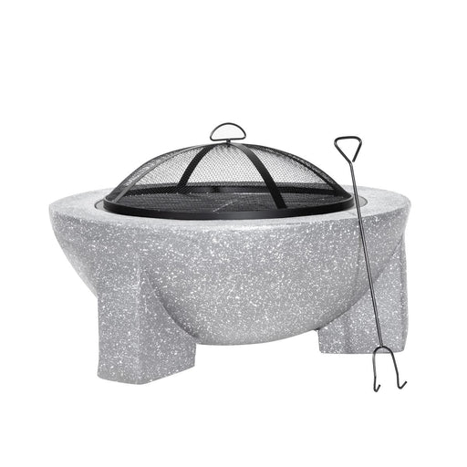 Dellonda Round MgO Fire Pit with BBQ Grill Ø75cm Safety Mesh Screen - Light Grey Dellonda - UK Camping And Leisure