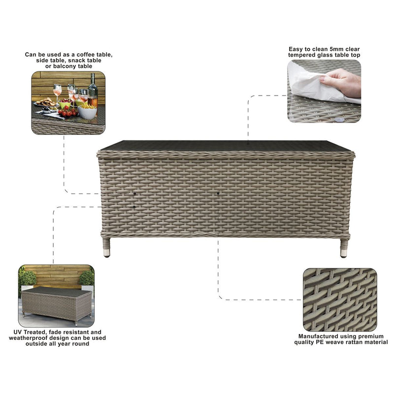 Dellonda Chester Rattan Wicker Outdoor Balcony Table with Tempered Glass Top Dellonda - UK Camping And Leisure