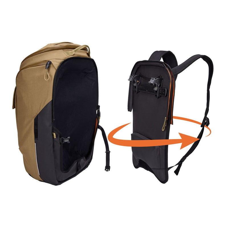 Thule Paramount hybrid bike pannier and backpack 26L tan beige Thule - UK Camping And Leisure
