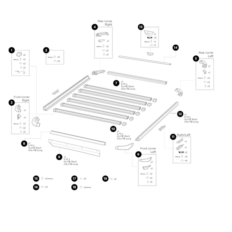 Thule Spare Part Front Left Corner + M8 Nuts & Screws