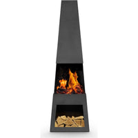 Dellonda Outdoor Chiminea Fireplace Fire Pit Heater Firewood Storage Black Steel