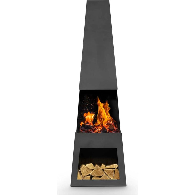 Dellonda Outdoor Chiminea Fireplace Fire Pit Heater Firewood Storage Black Steel Dellonda - UK Camping And Leisure