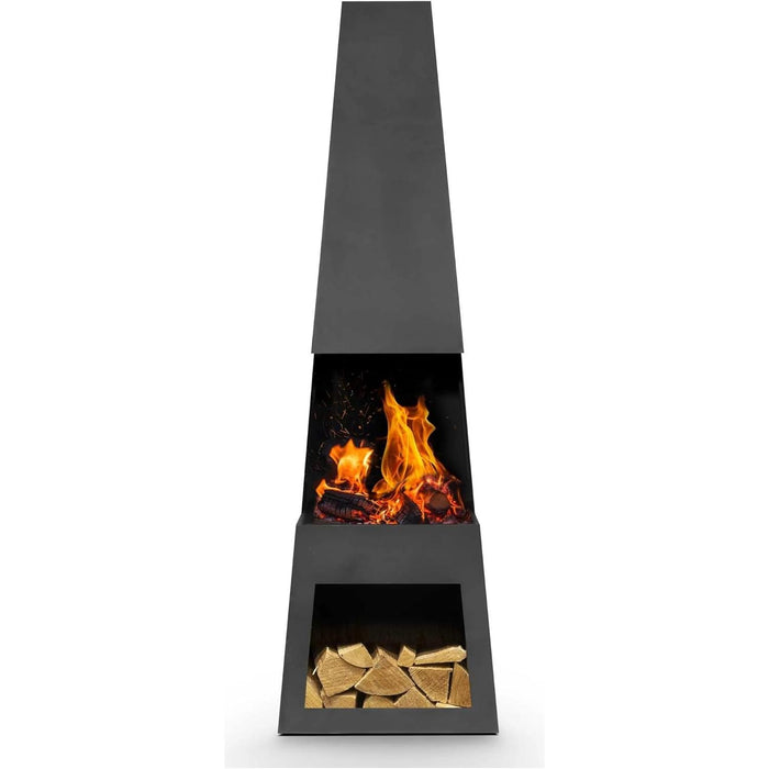 Dellonda Outdoor Chiminea Fireplace Fire Pit Heater Firewood Storage Black Steel Dellonda - UK Camping And Leisure