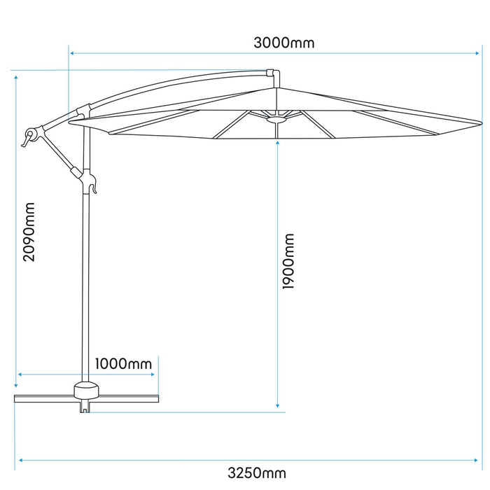 Dellonda Banana Parasol with Cover 3m - Grey DG264 Dellonda - UK Camping And Leisure