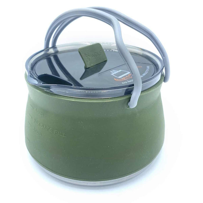 Wolf Outdoors EzyStow Collapsible Kettle 1L Olive Green Wolf Outdoors - UK Camping And Leisure