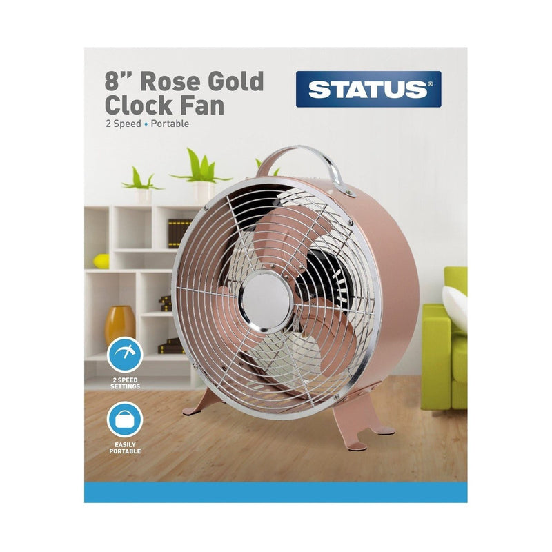 Status 8 Rose Gold Clock Fan - 2 Speed Settings S8RCLOCKFAN1PKB Status - UK Camping And Leisure