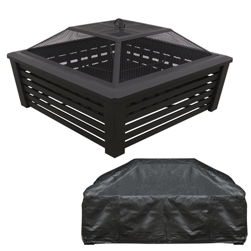 Dellonda 35" Square Outdoor Fire Pit Mesh Screen Lid Black Dellonda - UK Camping And Leisure