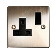 Round Edge Single 13A Double Pole Switched Socket Brushed Steel AG - UK Camping And Leisure