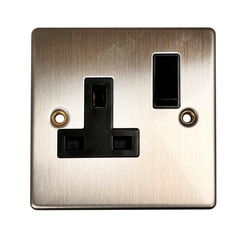 Round Edge Single 13A Double Pole Switched Socket Brushed Steel AG - UK Camping And Leisure