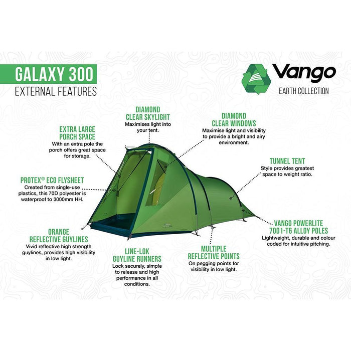 Vango Galaxy 300 3 Person Pole Tent Camping Hiking Vango - UK Camping And Leisure