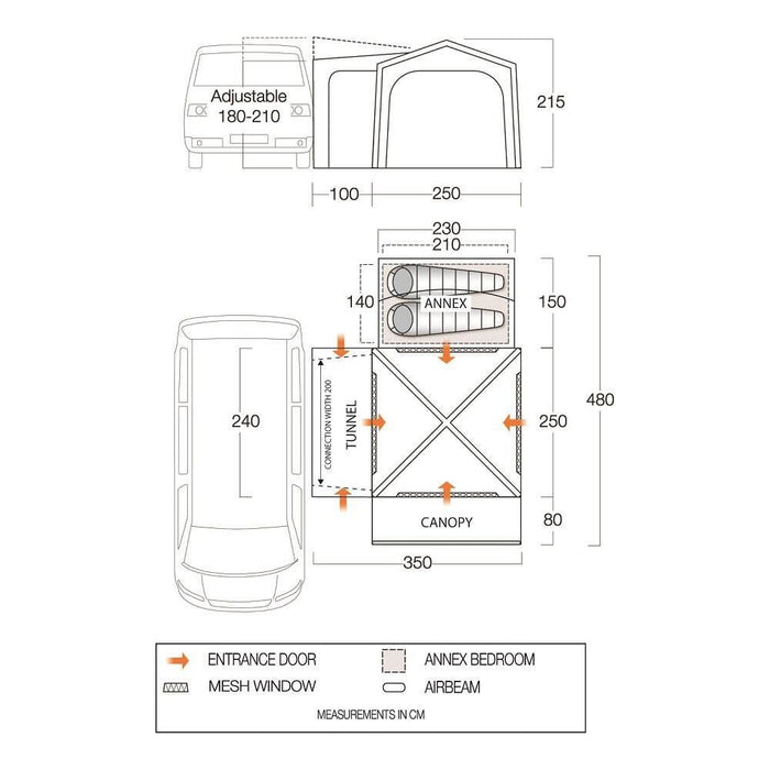 Vango Versos Air Low Drive Away Awning  (180 - 210cm) Campervan Vango - UK Camping And Leisure