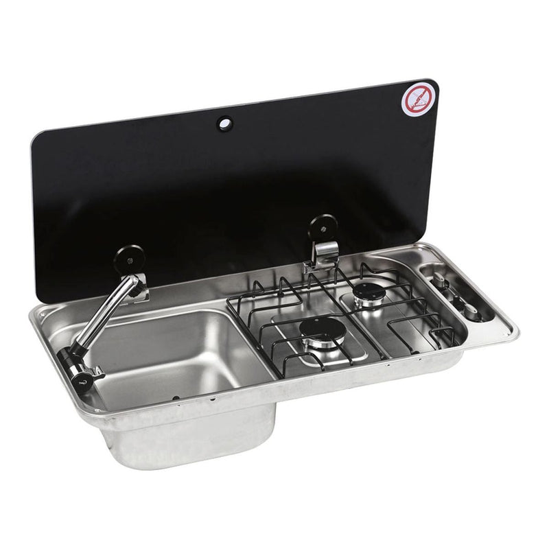 CAN Randi Hob & LH Sink 716 x 340mm (Single Glass Lid / 2 Burners / Piezo) CAN - UK Camping And Leisure