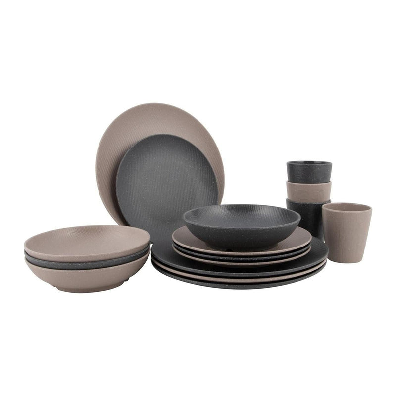 Bo-Camp Urban Collection Tableware Folk 16 Pieces Beige/Grey Bo-Camp - UK Camping And Leisure