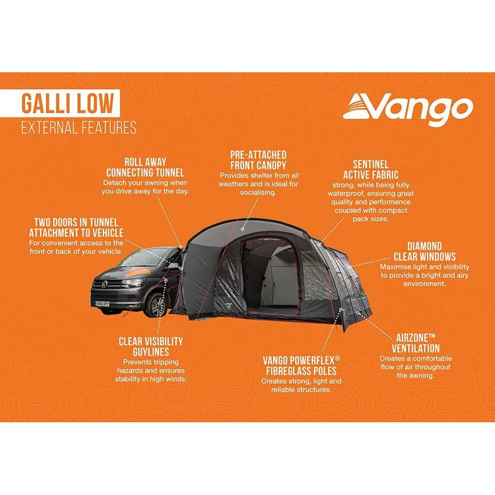 Vango Galli Poled Driveaway Awning Low for VW T5 T6 T6.1 Campervan 180-210cm Vango - UK Camping And Leisure